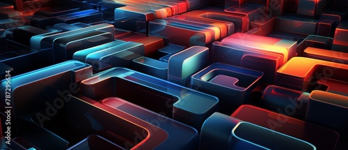 3D tech-inspired geometric patterns with recursive designs and neon accents