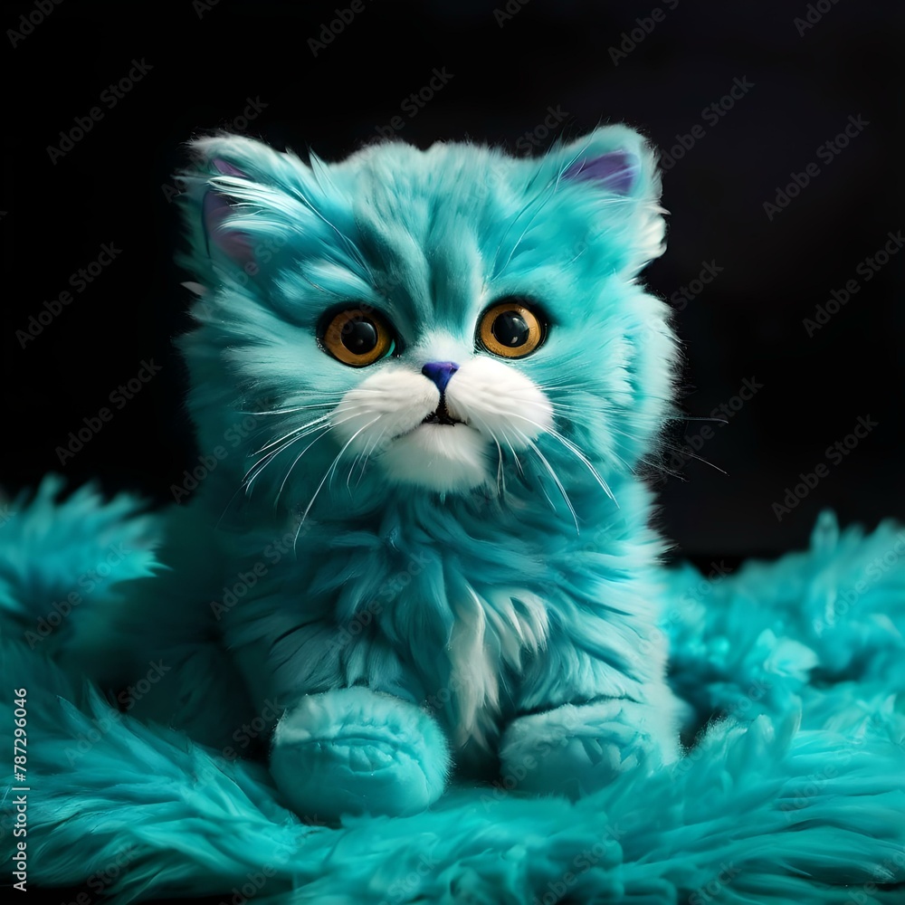 Fototapeta premium A toy kitten in a light blue color