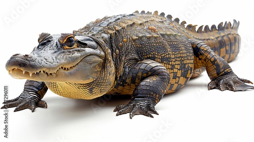 a close up of a toy alligator on a white background
