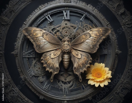a butterfly clock has been decorated with flowers