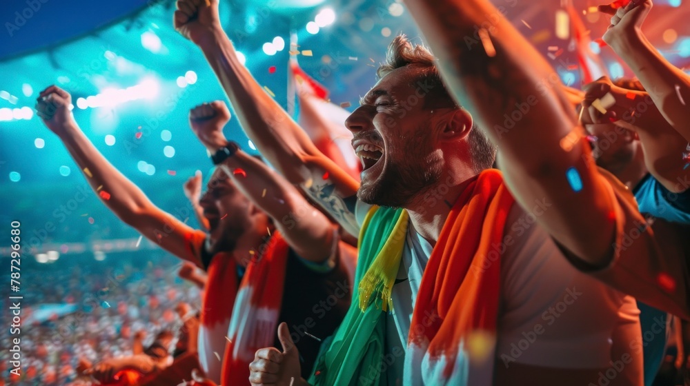 group of people with orange shirts happy at the football stadium with orange flags in high resolution group of people with orange shirts happy at the football stadium with orange flags in high resolution