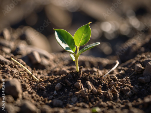sprouting plant in a dry land