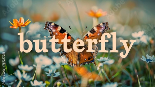 a butterfly sitting on a flower with the word butterfly in the background