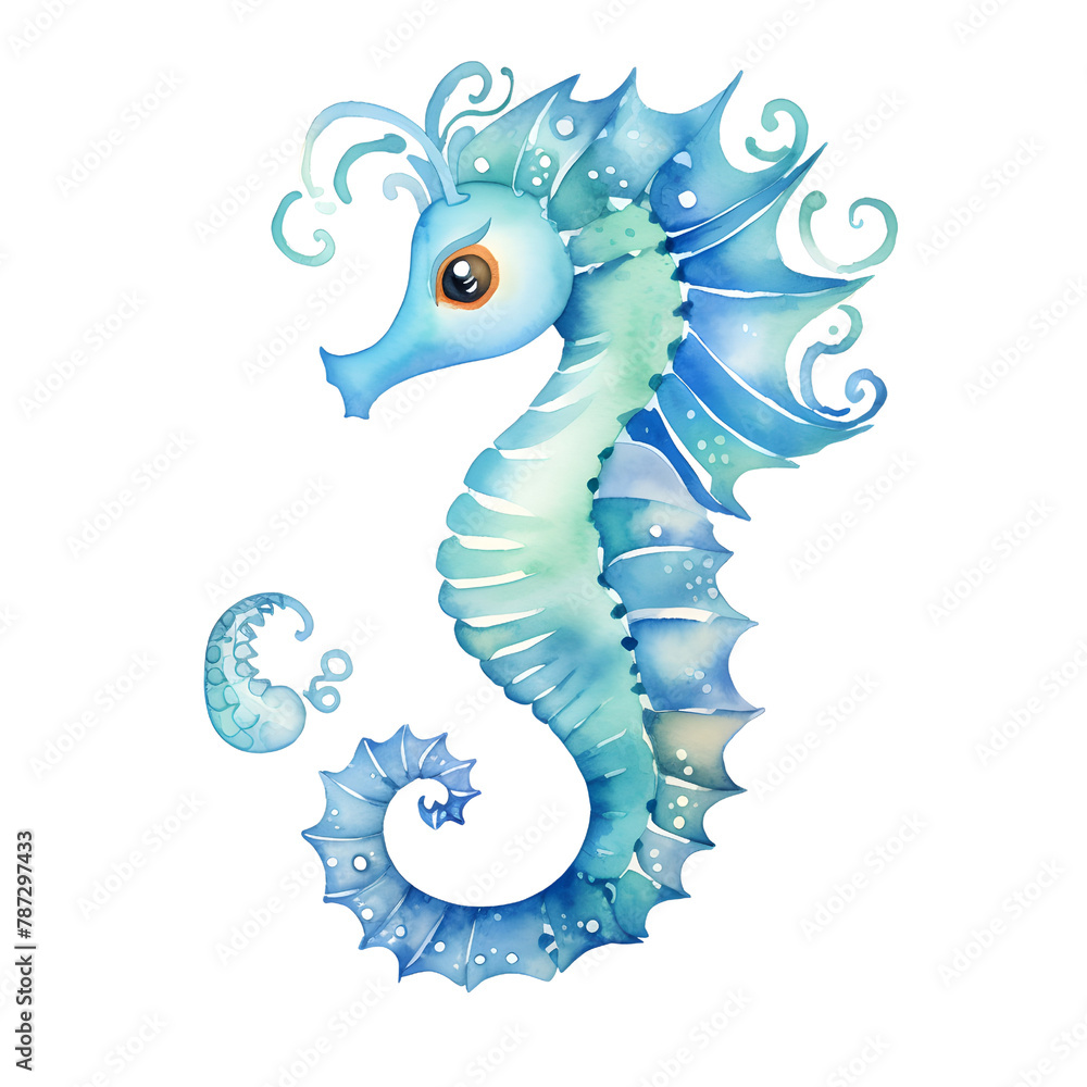 Fototapeta premium cute seahorse fish watercolor style, illustration.