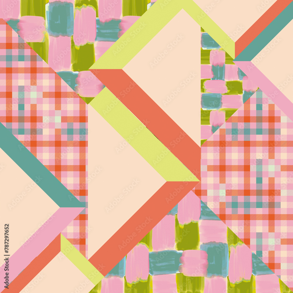 Naklejka premium seamless pattern print abstract geometric check patchwork