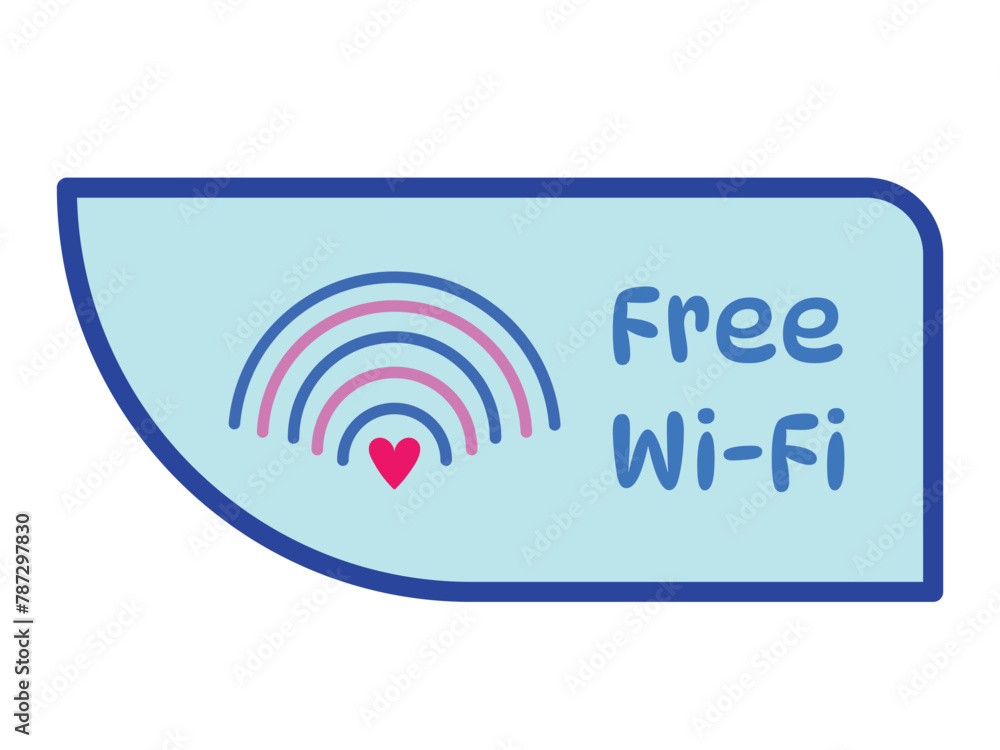 Cute and fun window corner free wifi sign age sticker illustration isolated on blue background. Simple flat styled drawing. Cute and fun window corner free wifi sign age sticker illustration isolated on blue background. Simple flat styled drawing.
