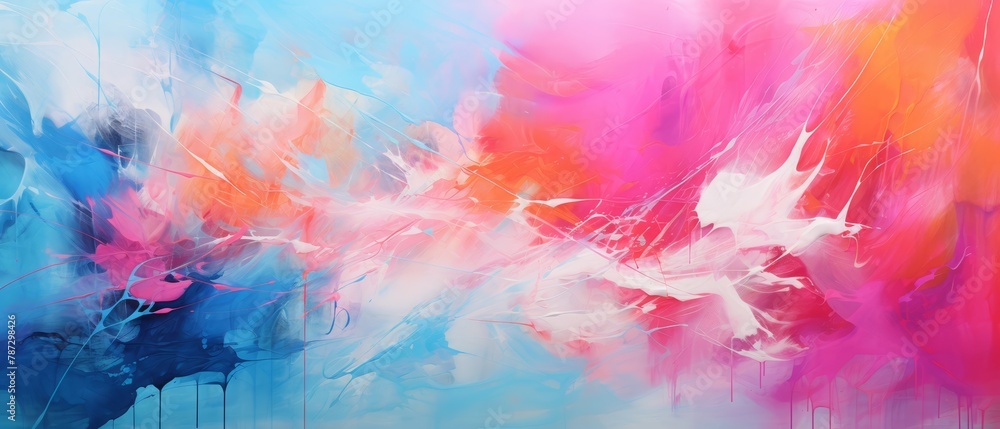 Abstract expressionist brush strokes in a chaotic blend of neon colors