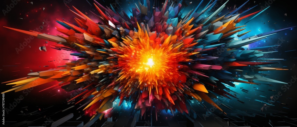 Abstract geometric explosion with sharp lines and vivid colors on a black background Abstract geometric explosion with sharp lines and vivid colors on a black background
