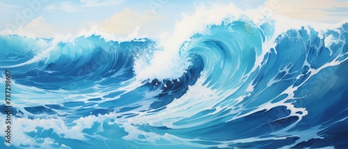 Abstract ocean waves in vivid turquoise and deep blue with white foam highlights