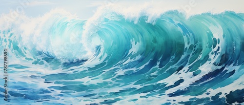 Abstract ocean waves in vivid turquoise and deep blue with white foam highlights © FoxGrafy