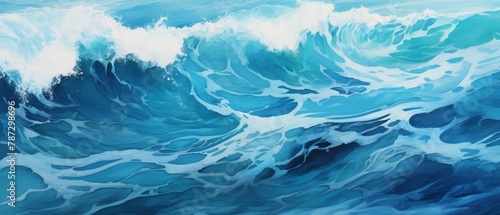 Abstract ocean waves in vivid turquoise and deep blue with white foam highlights © FoxGrafy