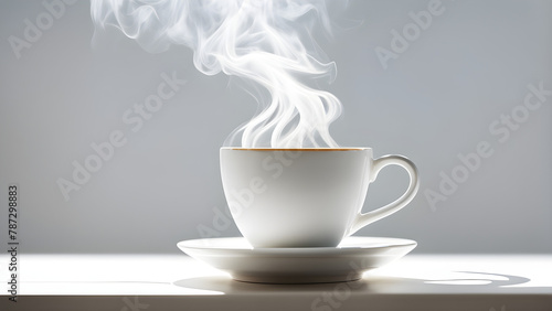 A cup of coffee placed on the table  steaming hot  leisurely living