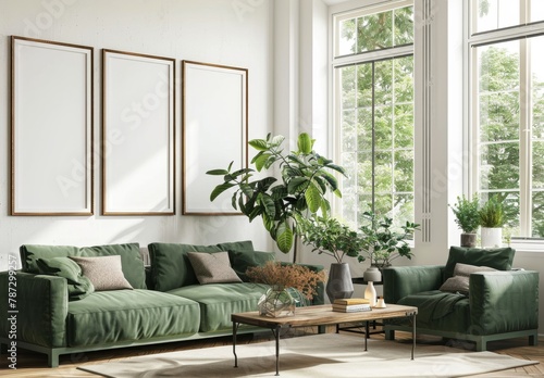 Frame mockup  Inviting Living Room Interior with Modern Furniture  high-resolution  300 DPI 