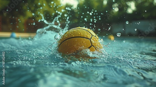 a yellow ball in the water with water splashing around it