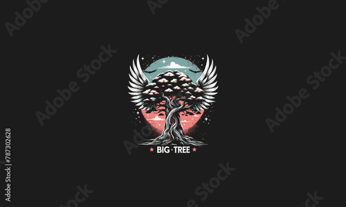 big tree with wings vector flat design