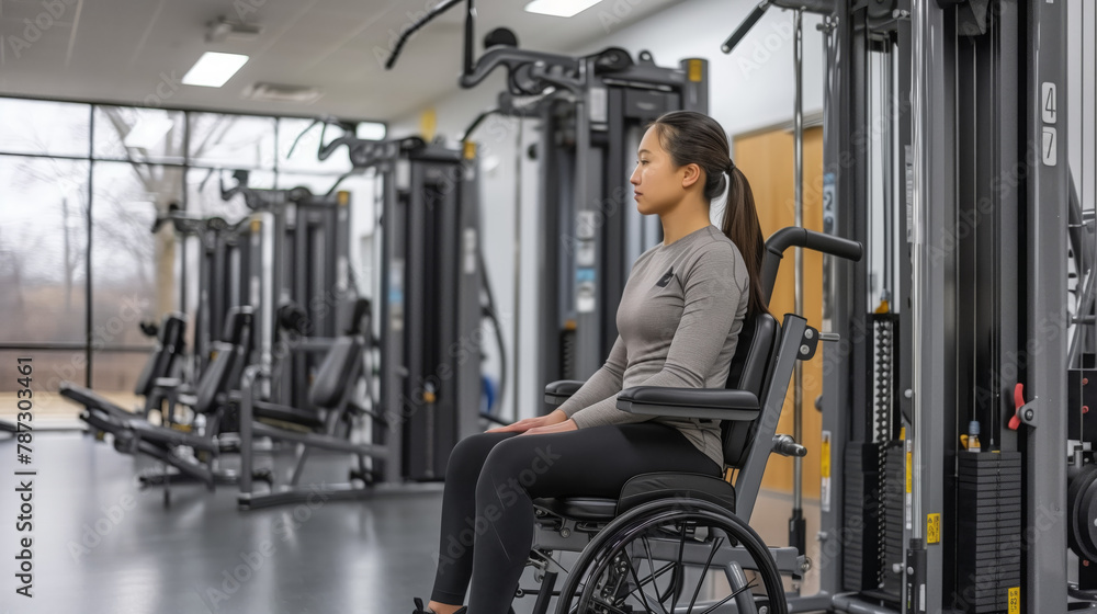 Woman in Wheelchair Exercising at Gym Woman in Wheelchair Exercising at Gym
