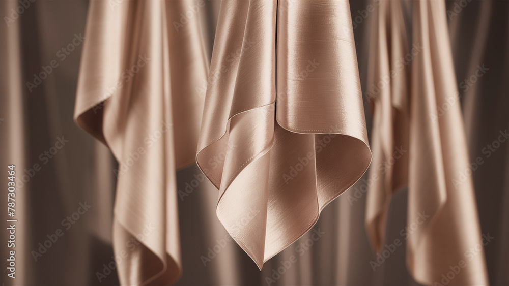 Hanging abstract silk fabric with pleats.