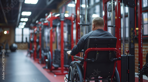 Man in Wheelchair Working Out in Gym photo