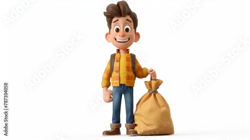 a cartoon character holding a bag of stuff