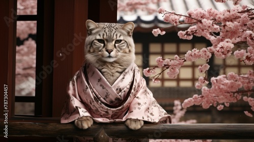 Picture a sophisticated leopard in a silk kimono, adorned with cherry blossom motifs and a golden obi belt. Against a backdrop of Japanese gardens, it exudes Oriental elegance and cultural richness