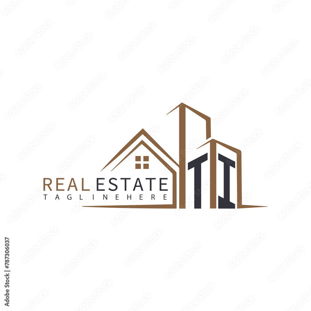 TI initial monogram logo for real estate with home shape creative design.