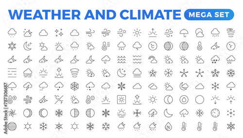 Weather icons. forecast icon set. Clouds logo. , clouds, sunny day, moon. Vector illustration. Weather icons for the web. Forecast weather flat symbols. Pictogram vector set.
