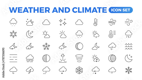 Weather icons. forecast icon set. Clouds logo. , clouds, sunny day, moon. Vector illustration. Weather icons for the web. Forecast weather flat symbols. Pictogram vector set.