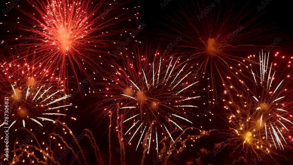 Red Firework celebrate anniversary happy new year 2024, 4th of july holiday festival. red firework in night time celebrate national holiday. Countdown to new year 2025 festival party time event Red Firework celebrate anniversary happy new year 2024, 4th of july holiday festival. red firework in night time celebrate national holiday. Countdown to new year 2025 festival party time event