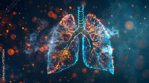 Detailed 3D model of human lungs with light effects symbolizing the respiratory system photo