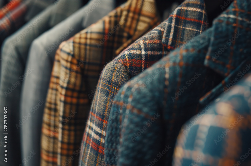 Close up mens suites on hanger. Selective focus Close up mens suites on hanger. Selective focus