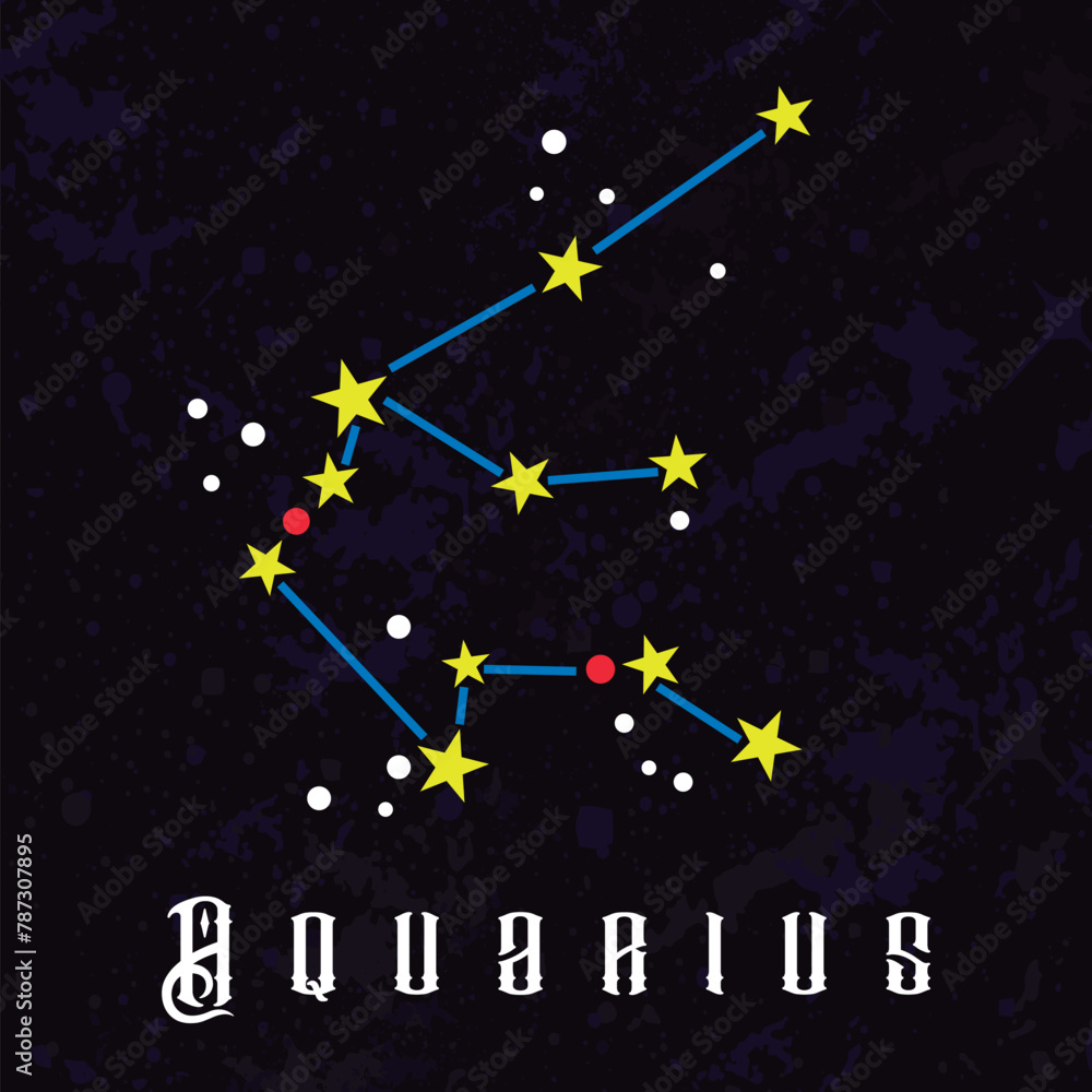 Colorful vector illustration of the constellation Aquarius and its corresponding zodiac sign.