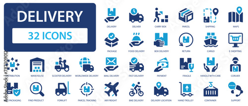 Delivery icons collection. Delivery, shipping, logistics and delivery method sign dig set. Simple flat vector icon.
