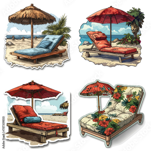 vector stickers chaise lounge with umbrella