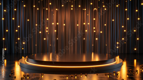 Podium with golden light lamps background, generative Ai © Zoya