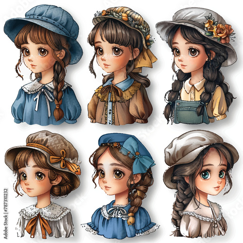 vector stickers girls dolls