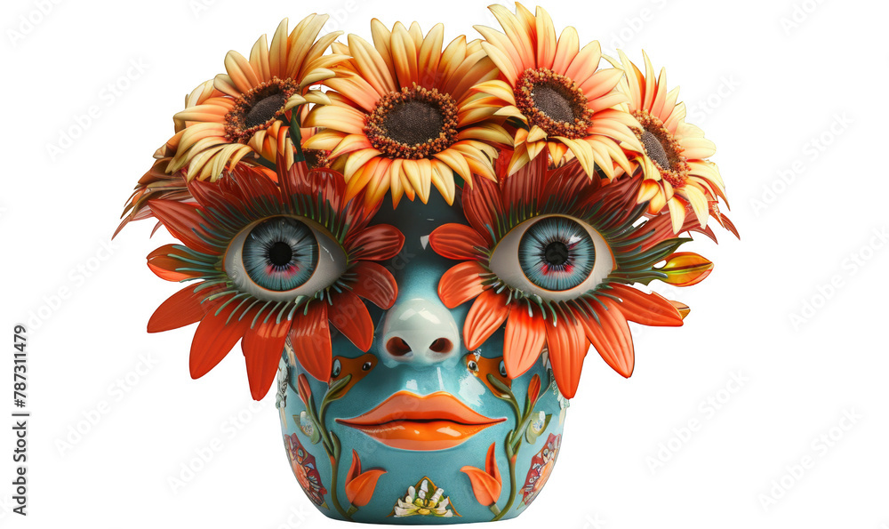 a vase with a face made of flowers and eyes. transparent background png a vase with a face made of flowers and eyes. transparent background png