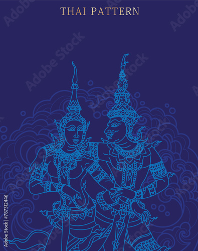 Thai pattern art male angels and female angels literature thai