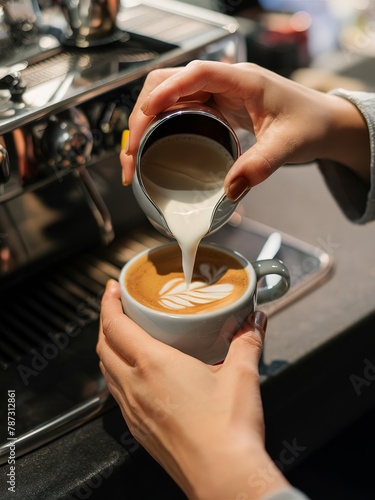 A close-up of a person's hands pouring milk into a cup of coffee (3)