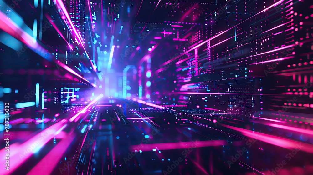 Fototapeta premium Retro Cyberpunk highlighted with neon abstract strokes