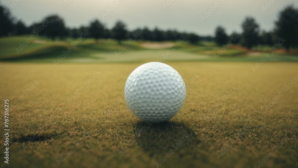 Close-up of white golf ball Lying on bright green grass near a hole on a golf course created by AI. Golf ball on a green field. Close-up of white golf ball Lying on bright green grass near a hole on a golf course created by AI. Golf ball on a green field.