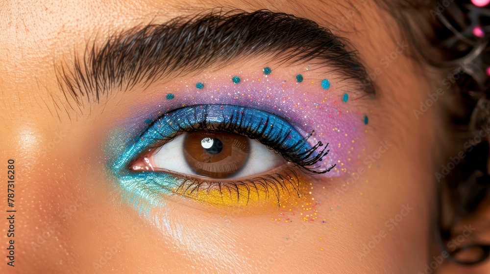 Fototapeta premium Softly blended editorial makeup in minimalist style with aesthetic eye colors for party ready look
