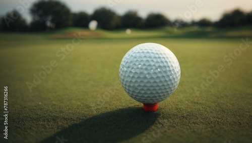 Close-up of a white golf ball created by AI. Golf ball on a green field.