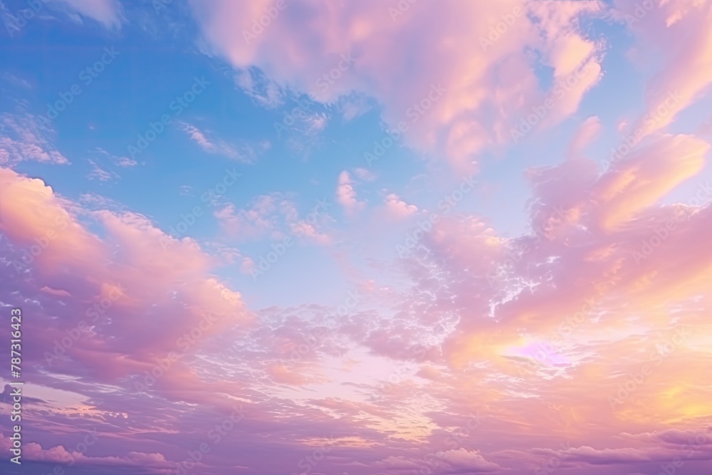 Dramatic sky, colorful clouds at sunset or sunrise, cloudy sky, beautiful background wallpaper with copy space