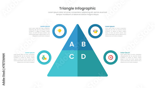 Flat triangle vector infographic with 4 options for business presentation.