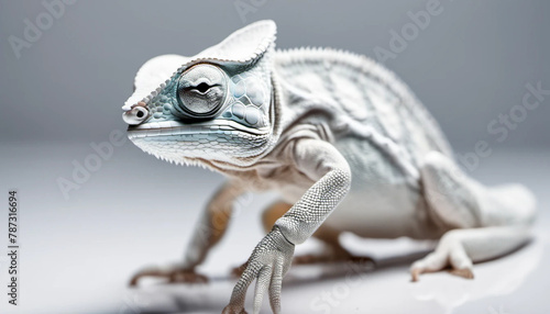 White chameleon on the white background. Close up.  © astaszczyk