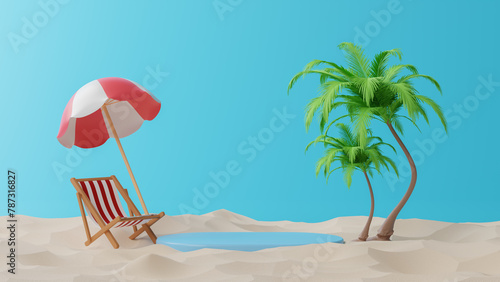 Summer beach and podium decoration with scene summer  Stage platform for display product  show  sale. Abstract backdrop decor with tropical plant shadow. Minimal abstract background. 3d rendering