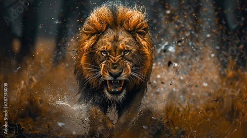 Roar, Lion, Roaring, Mighty, Powerful, Ferocious, Majestic, Fierce, Intimidating, Dominant, Wild, King of the jungle, Pride, Fearless, Territorial, Strength, Courage, Authority, Dominance, Vigorous photo