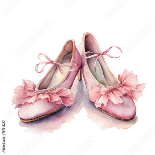 Graceful watercolor clipart of ballet shoes and tutus for dance-related designs, isolated on png transparent background