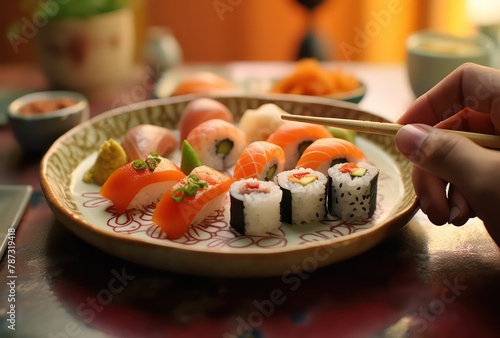 pieces of sushi with different fish