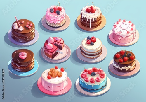 various types of cakes on plates